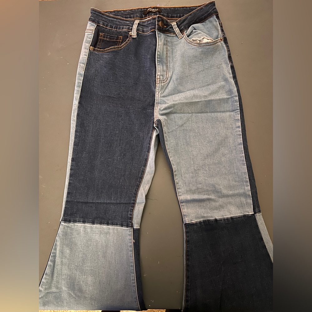 American Bazi Color Block Denim Flare Jeans Size Large